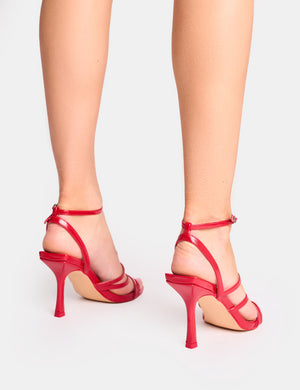 Free Spirit Red Strappy Round Toe Mid Heels