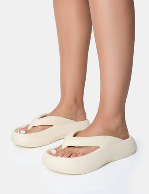 Guilty Cream Chunky Toe Post Slider Sandals