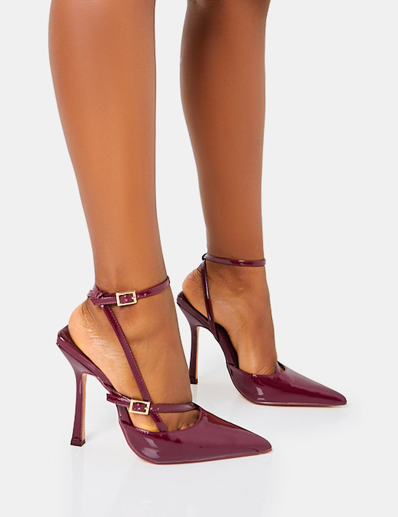 Burgandy Buckle Strappy Stiletto High Heels Public Desire