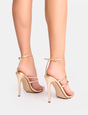 Jeany Cracked Gold Strappy Buckle Detail Heels