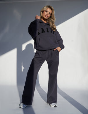 Kaiia Logo Wide Leg Sweat Pants in Dark Grey