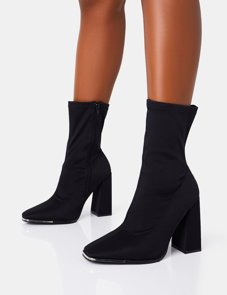 Black sock boots store with block heel