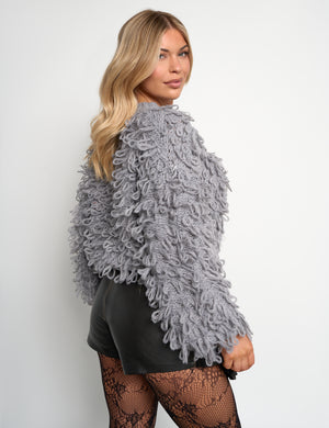 Chunky Loop Stitch Knitted Cardigan Grey