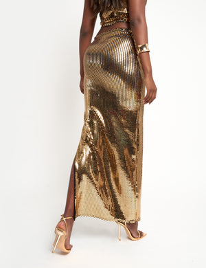 Sequin Maxi Skirt Gold