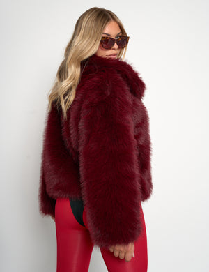 Short Faux Fur Jacket Burgundy