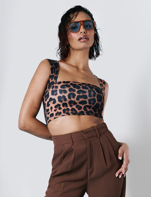 Square Neck Luxe Slinky Bralet Top Leopard