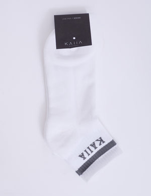 One Pair Kaiia Logo Sports Stripe Socks White & Grey