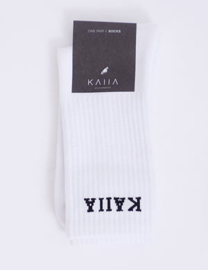 One Pair Kaiia Logo Longline Socks White & Black