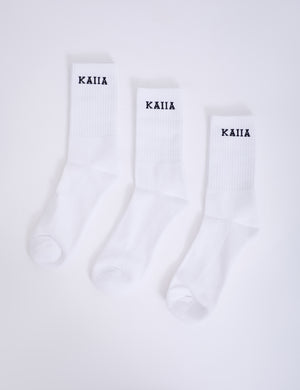 Pack of Three Kaiia Logo Longline Socks White & Black