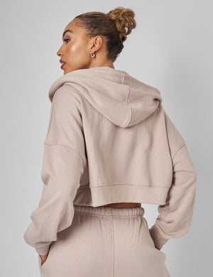 Kaiia Zip Through Cropped Hoodie Stone