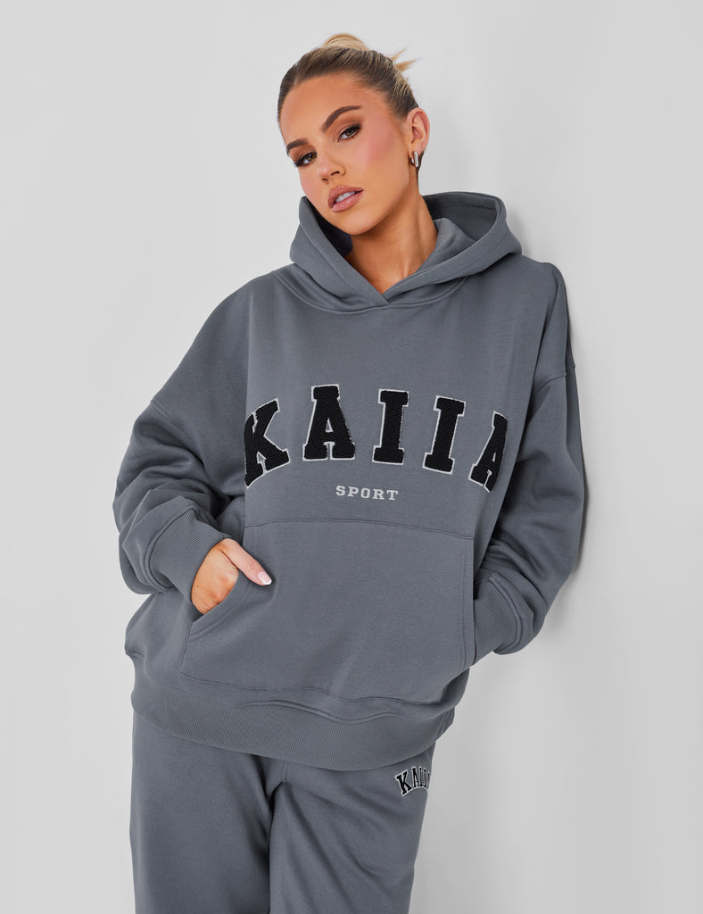 Kaiia Sport Oversized Logo Hoodie in Charcoal Grey | Public Desire