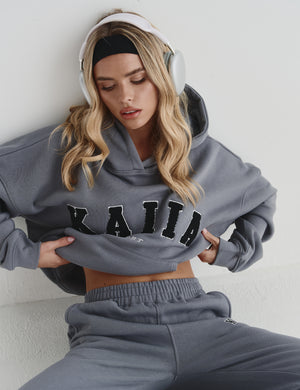 Kaiia Sport Oversized Logo Hoodie in Charcoal Grey