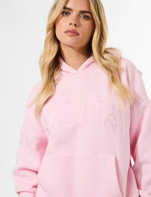 Kaiia Slogan Oversized Hoodie Baby Pink