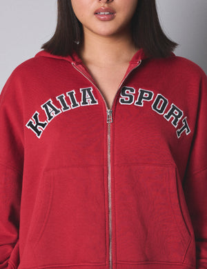 Kaiia Sport Oversized Zip Up Hoodie Red