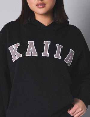 Kaiia Slogan Oversized Hoodie Black with Grey