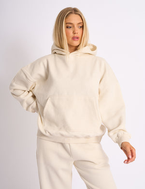 Kaiia Logo Embossed Oversized Hoodie Cream