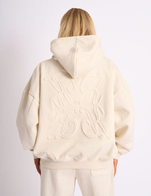 Kaiia Logo Embossed Oversized Hoodie Cream