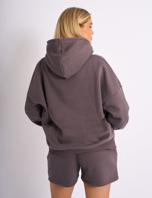 Kaiia Embossed Logo Oversized Hoodie Dark Grey