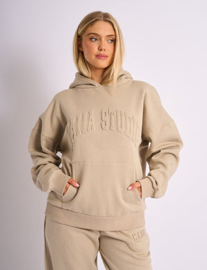 Kaiia Studio Embossed Logo Oversized Hoodie Stone