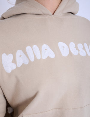 Kaiia Design Embroidered Bubble Logo Oversized Hoodie Light Stone