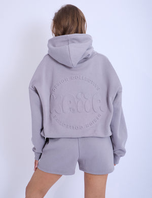 Kaiia Embossed Bubble Logo Oversized Hoodie Slate Grey & Pink