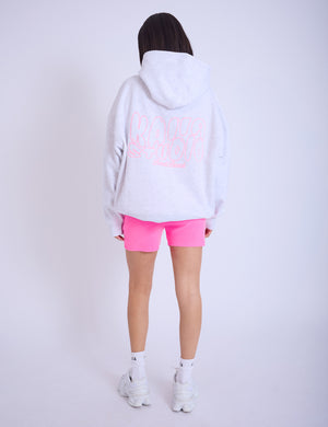 Kaiia Studio Embroidered Bubble Logo Oversized Hoodie Grey Marl & Pink