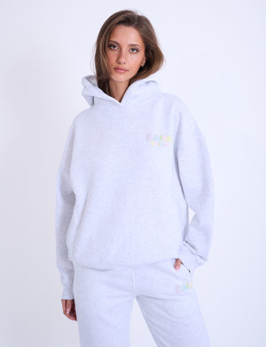 Kaiia Design Bubble Logo Oversized Hoodie in Light Grey Marl & Rainbow