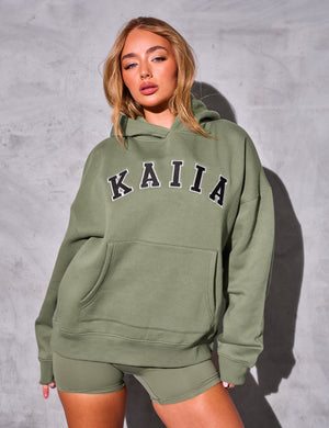 Kaiia Studio Logo Oversized Hoodie Khaki