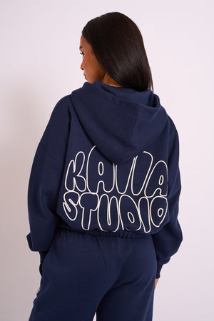 Kaiia Studio Bubble Logo Zip Through Hoodie Navy