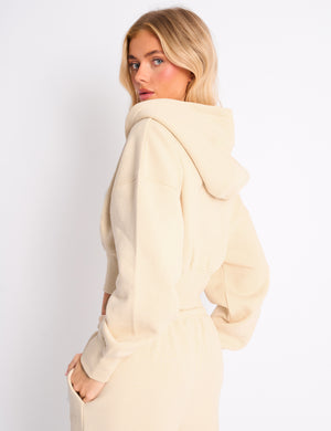 Kaiia Sport Logo Cropped Zip Up Hoodie Buttercream