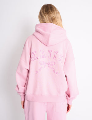 Kaiia Bow Embroidered Oversized Hoodie Baby Pink