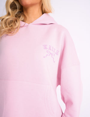 Kaiia Bow Embroidered Oversized Hoodie Baby Pink