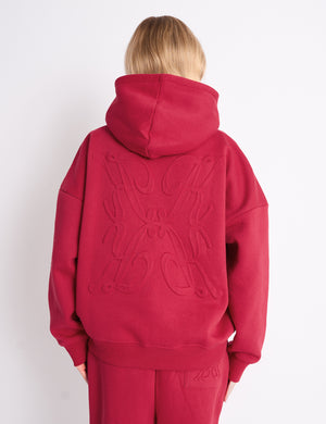 Kaiia Logo Embossed Oversized Hoodie Berry Red