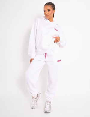 Kaiia Star Graphic Oversized Hoodie White & Hot Pink