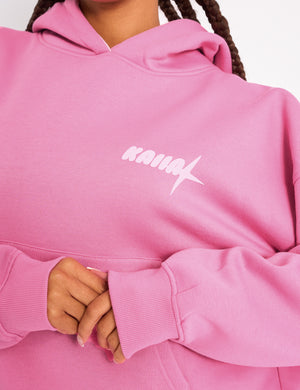 Kaiia Star Contrast Hood Oversized Hoodie Pink