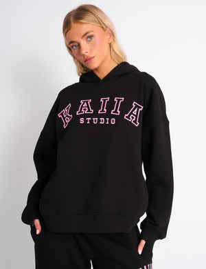 Kaiia Slogan Oversized Hoodie Black & Pink