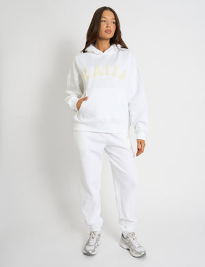 Kaiia Borg Slogan Oversized Hoodie Cream