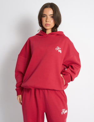 Kaiia Snowflake Logo Oversized Hoodie Red