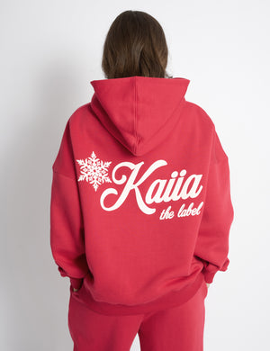 Kaiia Snowflake Logo Oversized Hoodie Red