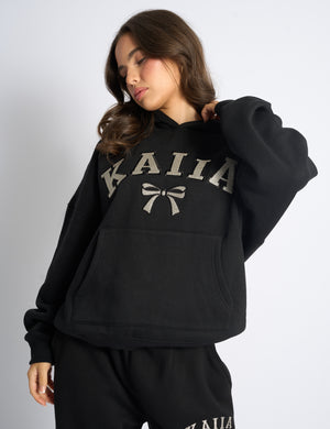 Kaiia Bow Embroidered Oversized Hoodie Black & Silver