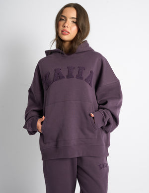 Kaiia Borg Slogan Oversized Hoodie Deep Purple