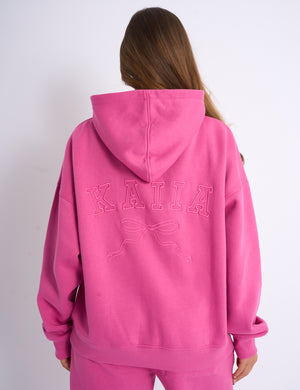 Kaiia Bow Embroidered Oversized Hoodie Bubblegum