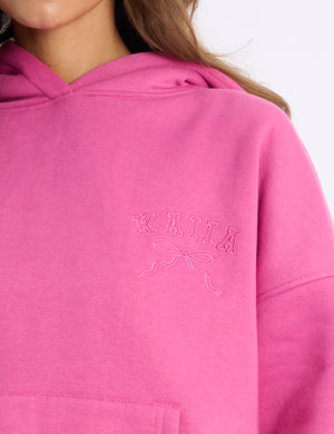 Kaiia Bow Embroidered Oversized Hoodie Bubblegum