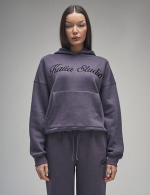 Kaiia Studio Script Logo Oversized Hoodie Dark Grey