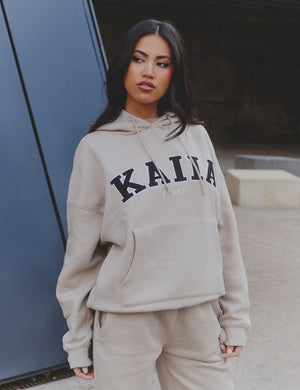 Kaiia Slogan Oversized Hoodie Almond