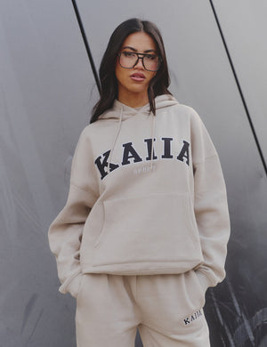 Kaiia Slogan Oversized Hoodie Almond