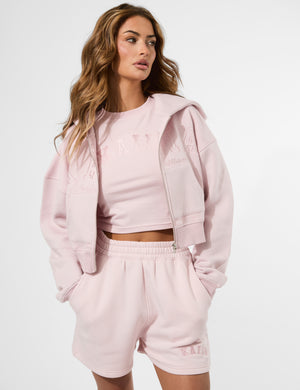 Kaiia Slogan Zip Through Cropped Hoodie Pink Chai