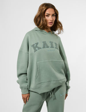 Kaiia Borg Slogan Oversized Hoodie Green Tea