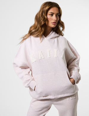 Kaiia Borg Slogan Oversized Hoodie Oat