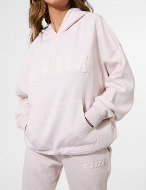 Kaiia Borg Slogan Oversized Hoodie Oat